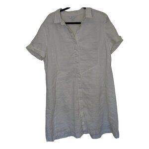 EUC J.Jill Love White Linen‎ Collar Shirt Dress Button Front Short Sleeve Sz XL